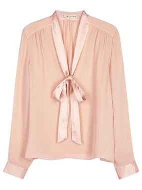 Alice + Olivia Irma Silk V Neck Tie Blouse size S